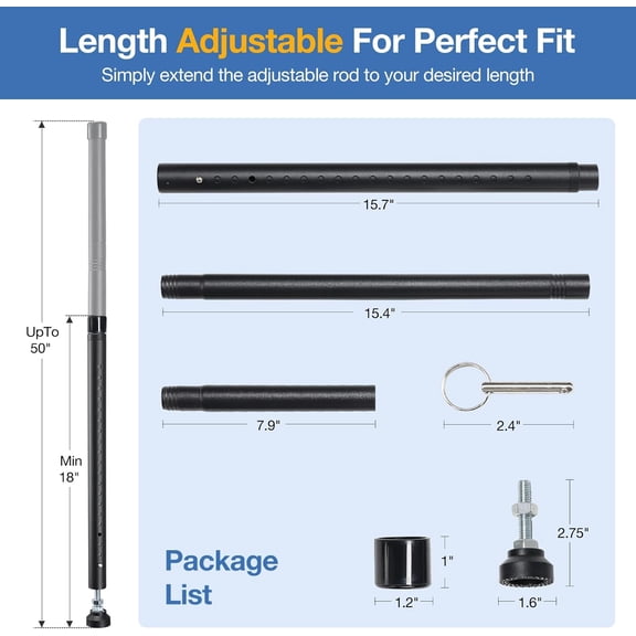 GVDCC-Sliding Door Security Bar, 18"-50" Adjustable Window Security Bars with Rubber Tips, Heavy Duty Door Jammer, Window Bars Security Inside, Window Lock Bar for Home Apartment Travel Patio (Black)