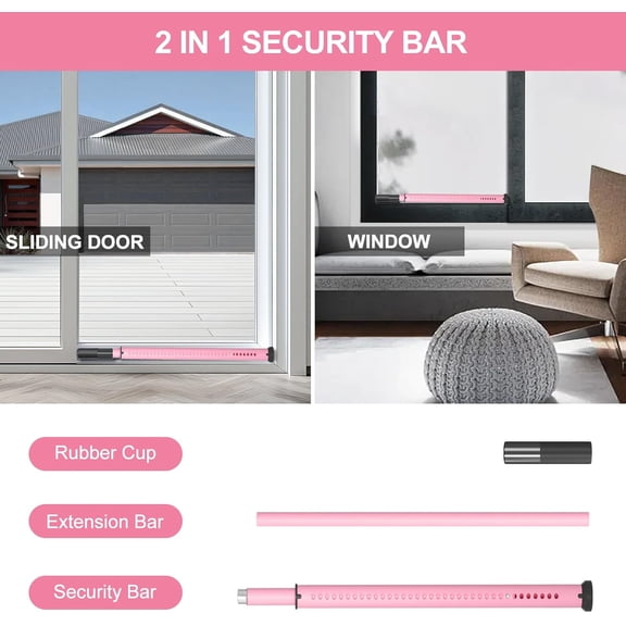 GVDCC-Sliding Door Security Bar,Heavy Duty Sliding Patio Door Lock Bar, 20-50inch Adjustable Multi-use Window Security Bars, Sliding Door Stopper,Pink,1Pack