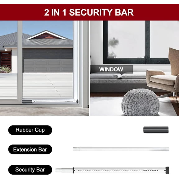 GVDCC-Sliding Door Security Bar,Heavy Duty Sliding Patio Door Lock Bar, 20-50inch Adjustable Multi-use Window Security Bars, Sliding Door Stopper,White,1Pack