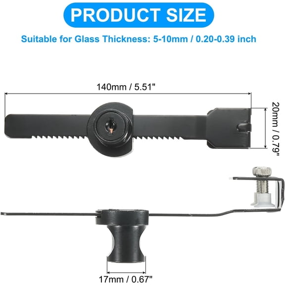GVDCC-Sliding Glass Cabinet Lock, Keyed Alike Showcase Lock for 5-10mm Glass Door, Black