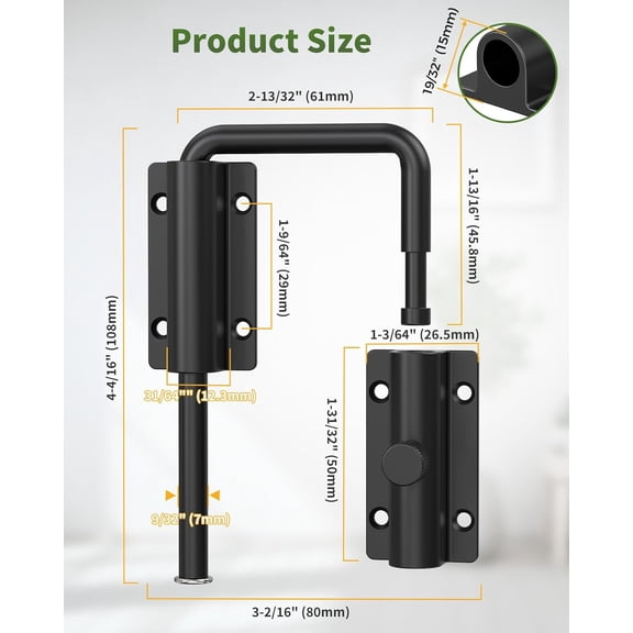 GVDCC-Sliding Screen Door Lock with Locking Button, Multi-Angle Latch for Single/Double Doors, Gate Latch for Screen Patio, Barn, Balcony, Backyard, Sliding Glass Door Safety Lock (Black-1 Pc)