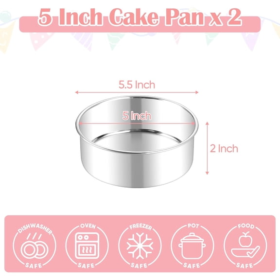 GVDCC-Small Cake Pans Set of 2, 5 Inch Stainless Steel Mini Round Baking Pan Tins - Non-Toxic & Leak-Proof Cake Mold for Smash Birthday Layer Tiered Cheesecake, Easy Clean & Dishwasher Safe