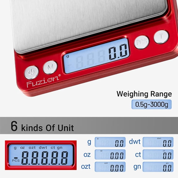 GVDCC-Small Gram Scale 3000g, Digital Kitchen Food Scale, Gram and Ounce | 0.1g Accuracy, 6 Modes, 2 Trays Included, Tare Function, Piece Counting, For Food, Coffee, Cooking, Herb, Reptiles, Coins