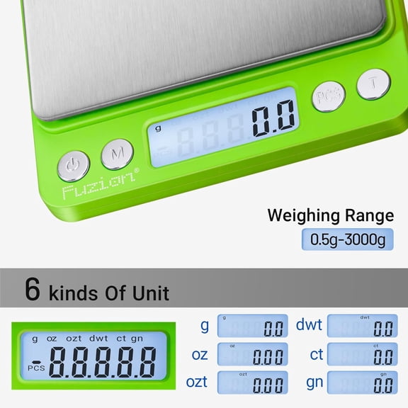 GVDCC-Small Gram Scale 3000g, Digital Kitchen Food Scale, Gram and Ounce | 0.1g Accuracy, 6 Modes, 2 Trays Included, Tare Function, Piece Counting, For Food, Coffee, Cooking, Herb, Reptiles, Coins