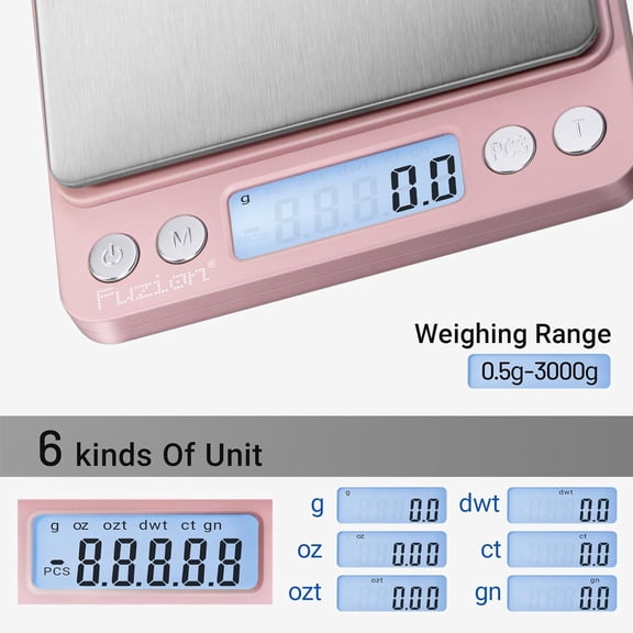 GVDCC-Small Gram Scale 3000g, Digital Kitchen Food Scale, Gram and Ounce | 0.1g Accuracy, 6 Modes, 2 Trays Included, Tare Function, Piece Counting, For Food, Coffee, Cooking, Herb, Reptiles, Coins