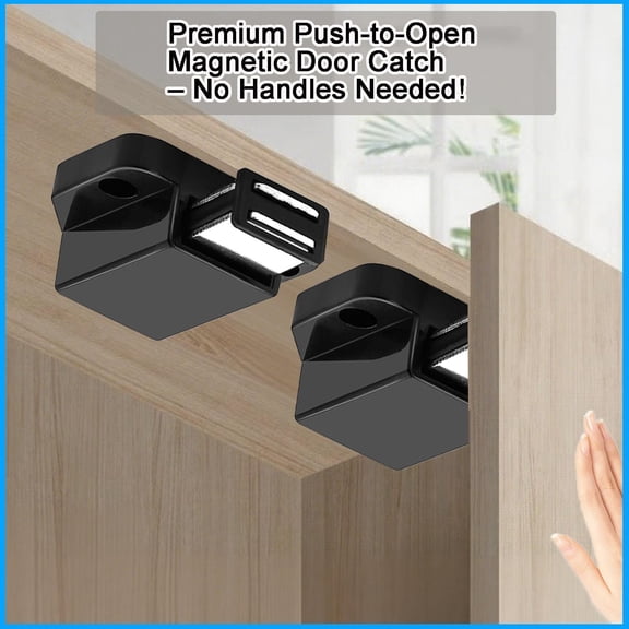 GVDCC-Small Magnetic Push to Open Cabinet Hardware 4 Pack Push to Open Door Latch Push Latches for Hidden Door Push Release Drawer Pull Touch Lock Tip On RV Closet Close Strong Pop Out, Black