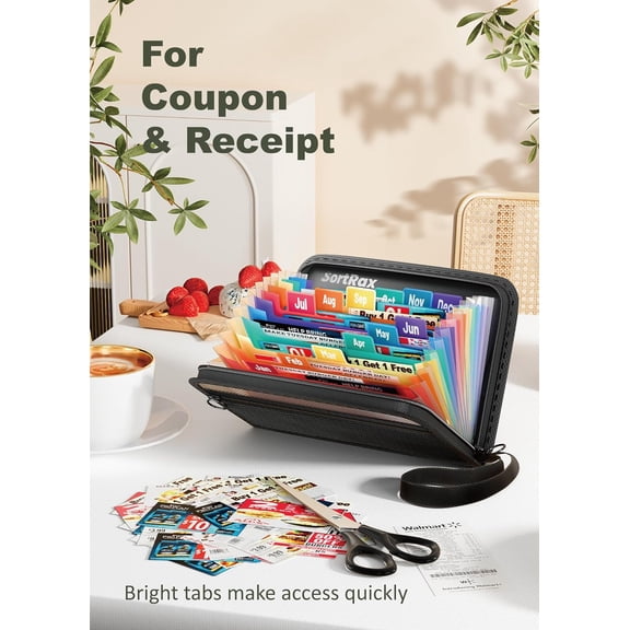 GVDCC-Small Receipt Coupon Organizer, A6 Size 12 Pockets Accordion File Organizer, 8X5.3 Inches, Zipper Closure - 2 Packs