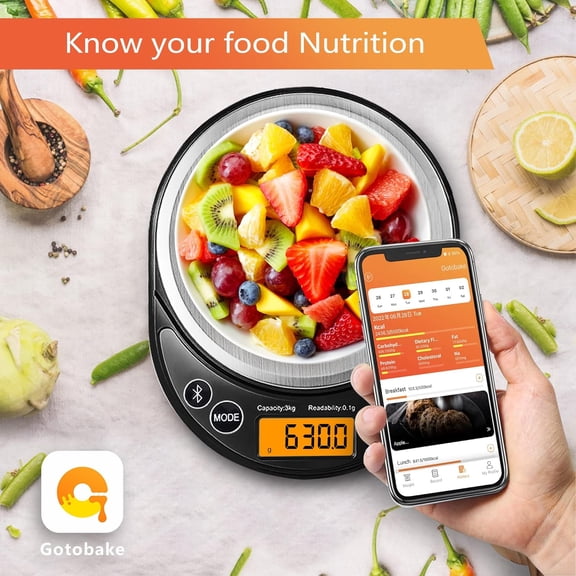 GVDCC-Smart Digital Food Scale Grams and Ounces, Kitchen Food Scale with Nutritional Calculator,Food Weight Scale for Weight Loss,Keto, Macro,Calorie,Cooking,Meal Prep 0.1g/3kg,6 Units,LCD Display