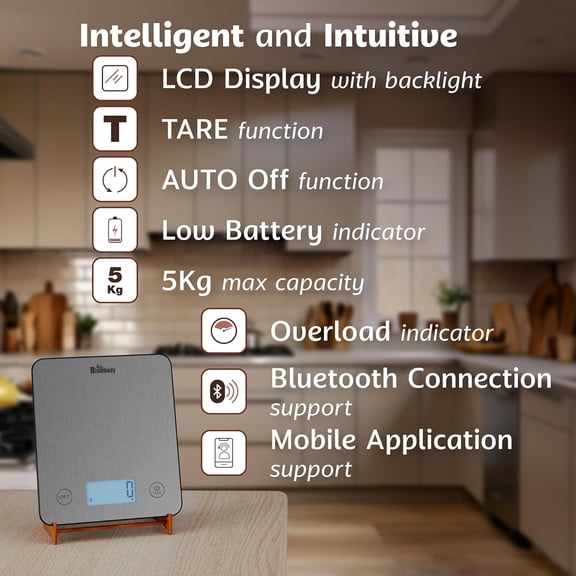 GVDCC-Smart Food Scale for Meal Prep with Nutritional Calculator, Calorie Macro Tracker, Digital Kitchen Scale with Bluetooth App Compatibility, Food Grade Stainless Steel Platform, 11lb/5kg with Tar