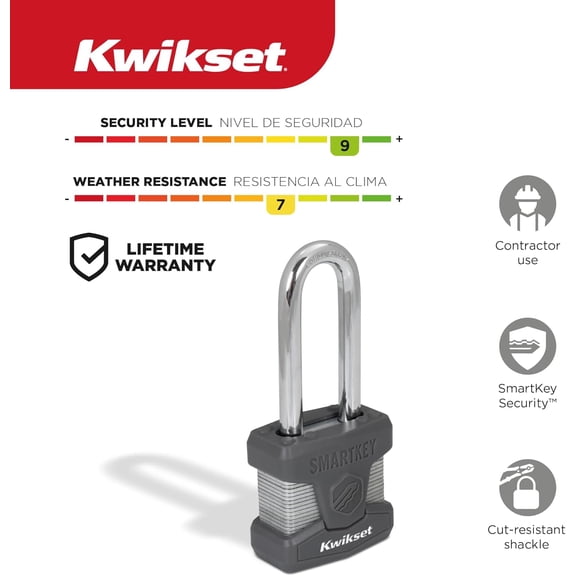 GVDCC-SmartKey Re-Keyable Laminated Steel Padlock with Boron Carbide Shackle, Outdoor Gate and Storage Lock, 2 in Body, 2-1/2 in Shackle, 1 Pack, Silver
