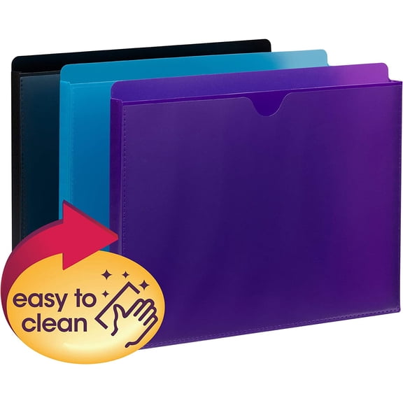 GVDCC-Smead Poly File Jacket with Clear Sleeve, Straight-Cut Tab, 1" Expansion, Letter Size, Assorted Colors, 6 per Pack (89612)