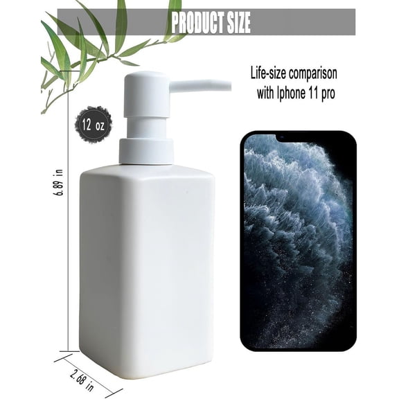 GVDCC-Soap Dispenser for Bathroom & Kitchen, Ceramic with Plastic Pump, Simple Style (White Rectangular)