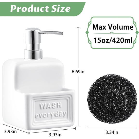 GVDCC-Soap Dispenser with Sponge Holder Ceramic Hand and Dish Soap Dispenser 15oz for Kitchen Bathroom