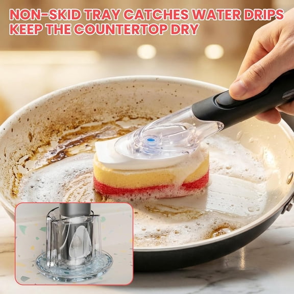 GVDCC-Soap Dispensing Replacement Dish Brush Storage Set with 10 PCS Sponge Refills & Holder - Dispenser Scrub Cleaning Scrubber Kitchen Dishwashing Dish Wand Handle for Dishes/Pans/Pots/Sink(Pink)