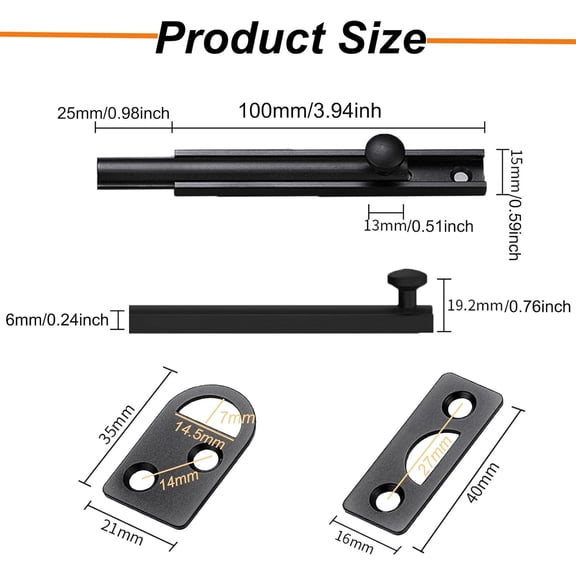GVDCC-Solid Brass Surface Bolt, Heavy Duty Concealed Slide Surface Door Bolt with Screws, Door Slide Bolt Anti Theft Security Door Latch Lock for Windows, Bathroom (Black, 4 Inch)