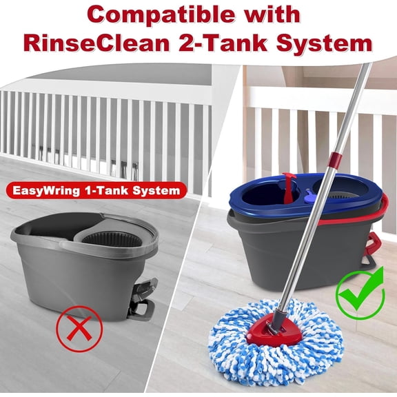 GVDCC-Spin Mop Handle,Mop Heads Replacements,Scrubber Mop Head and Mop Base Combo Set Compatible with Ocedar RinseClean 2-Tank Spin Mop,Mop Replace Head and Scrub Brush Set for Multi-Surface Hard Flo