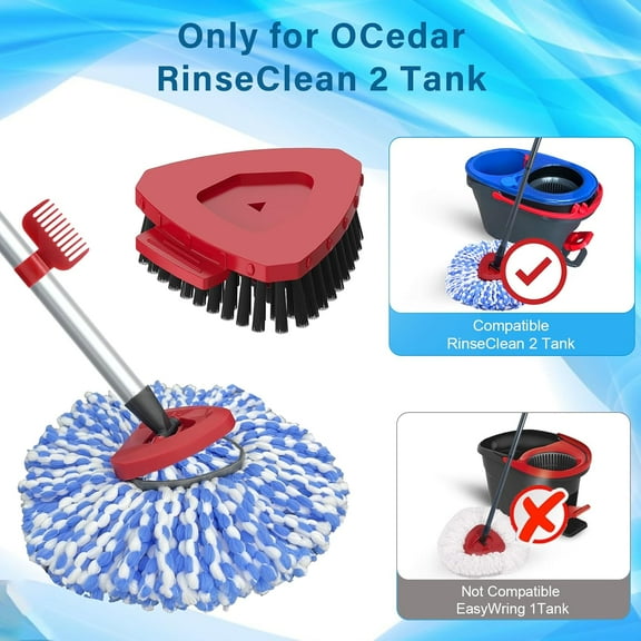GVDCC-Spin Mop Head and Brush Replacement Compatible with O Cedar RinseClean 2-Tank System, 4 Mop Replace Heads, 1 Handle, 1 Base and 1 Scrub Brush Combo Set