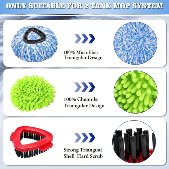 GVDCC-Spin Mop Head Refills Compatible with OCedar RinseClean 2-Tank System - 6-in-1 Kit Includes 4 Microfiber Replacement Heads, 1 Mop Base & 1 Scrub Brush - Machine Washable Floor Cleaning Set
