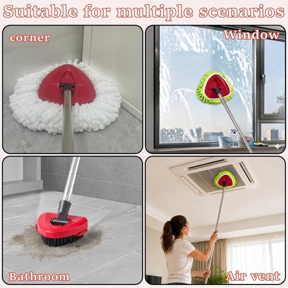 GVDCC-Spin Mop Head, Scrubber, Base, Handle Replacement for O-Cedar EasyWring 1-Tank System, Mop Scrub Brush Head Microfiber Refills, Handle (30"-58") for for Ocedar Spin Mops, Washable Floor Cleanin