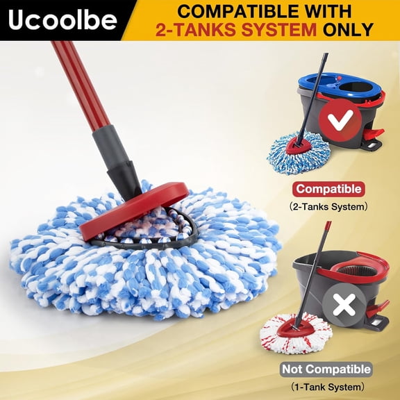 GVDCC-Spin Mop Replacement Heads for O Cedar RinseClean 2-Tank System, 4 Pack Microfiber Mop Refill Heads, Include 4 Mop Heads and 1 Mop Brush