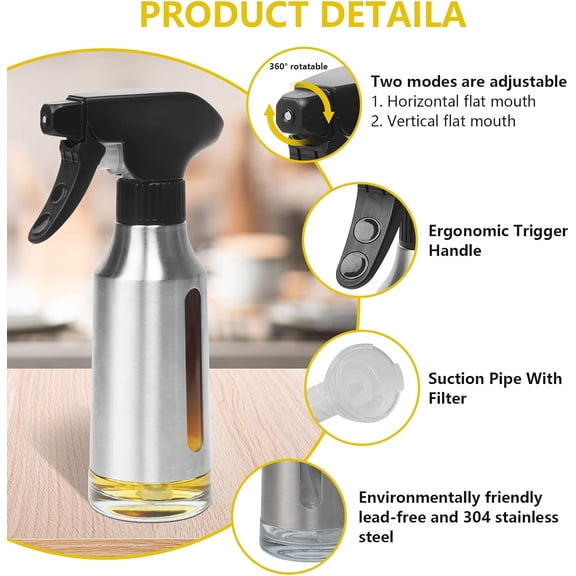 GVDCC-Spray Bottle,180ml Olive Oil Sprayer for Cooking,Stainless Steel Oil Spray Bottle Mister for Air Fryer,Canola Spritzer Bottles for BBQ, Salad, Vinegar,Kitchen Baking, Roasting