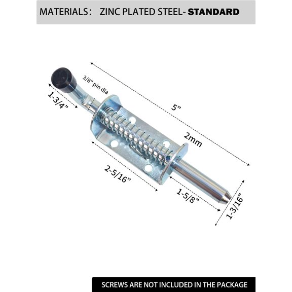 GVDCC-Spring Loaded Gate Latch Pin Barrel Bolt 5in Durable Zinc Plated Solid Steel Heavy Duty - 2pcs