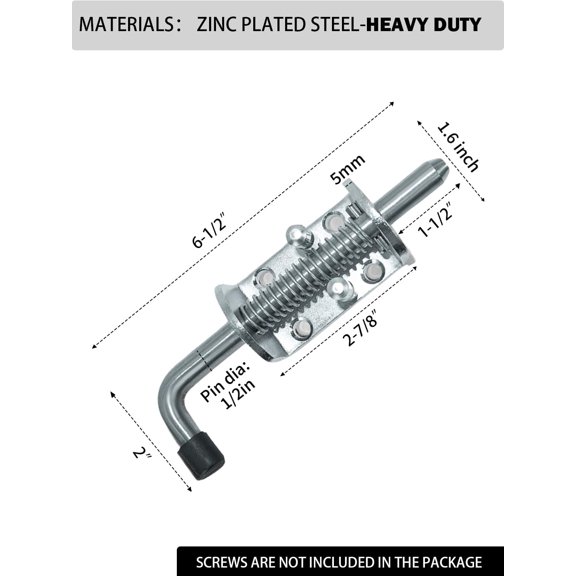 GVDCC-Spring Loaded Gate Latch Pin Barrel Bolt 6in x 1/2in Stem Durable Zinc Plated Solid Steel Heavy Duty for Tailgate - 2pcs