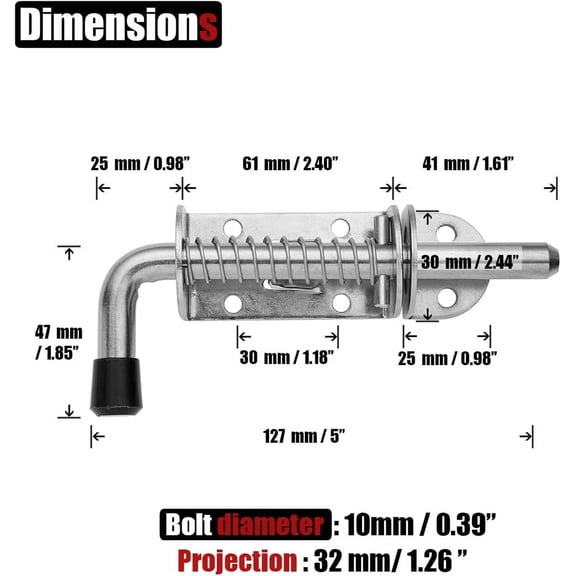 GVDCC-Spring Loaded Latch Pin, 304 Stainless Steel Barrel Bolt Thickened 2mm Door Lock, 5 Inch Black (2 Pack), HSB300-BK-P2