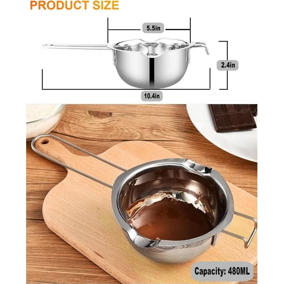 GVDCC-Stainless Steel Double Boiler Pot for Melting Chocolate, Candy and Candle Making (18/8 Steel, 2 Cup Capacity, 480ML)