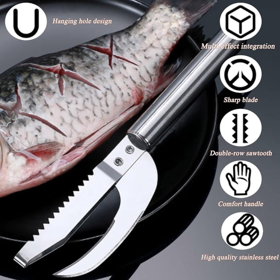 GVDCC-Stainless Steel Fish Maw Knife,3 In 1 Fish Maw Knife, Multifunction Fish Scale Knife fish scale remover Household Kitchen Fish Scale Tool