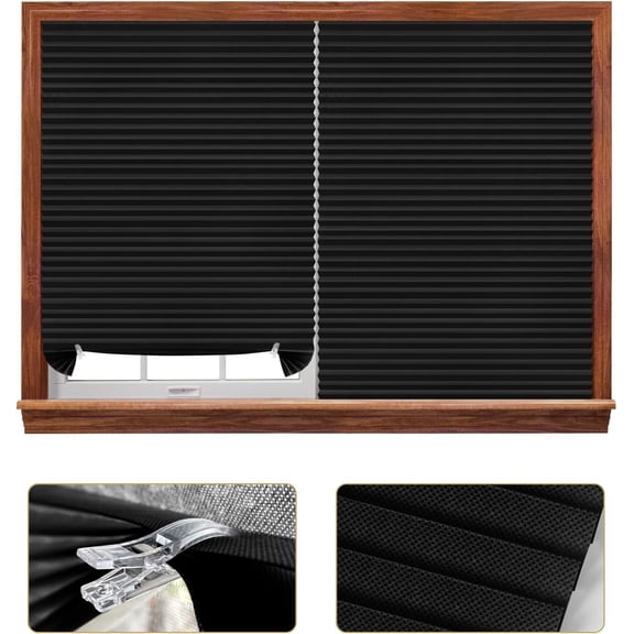 GVDCC -Stick On Blinds for Windows, No Drill Blinds Temporary Window Blinds No Drilling Door Blinds Light Filtering Pleated Paper Blinds and Shades Clip On Blinds for Kitchen Patio Bathroom