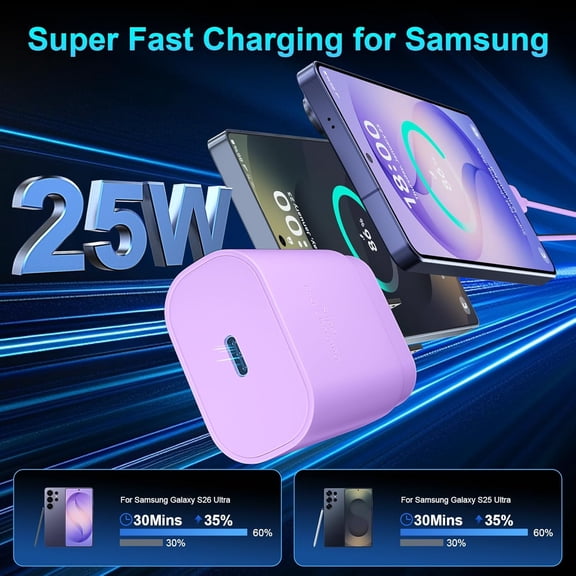 GVDCC -Super Fast Charger Type C, 25W USB C Wall Charger Fast Charging for Samsung Galaxy S26 Ultra/S26/S26+/S25 Ultra/S25/24 Ultra/S24/S23 Ultra/S22 Ultra with 10FT Long Android Type C Charger Cable