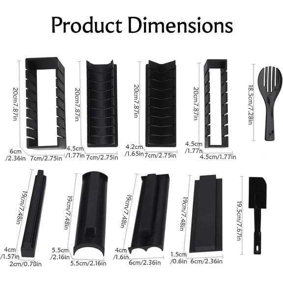 GVDCC-Sushi Maker Kit, 10 PCS Home Sushi Mold Press with Sushi Rice Roll Mold Shapes, Help to Make Shaped Sushi (Black)