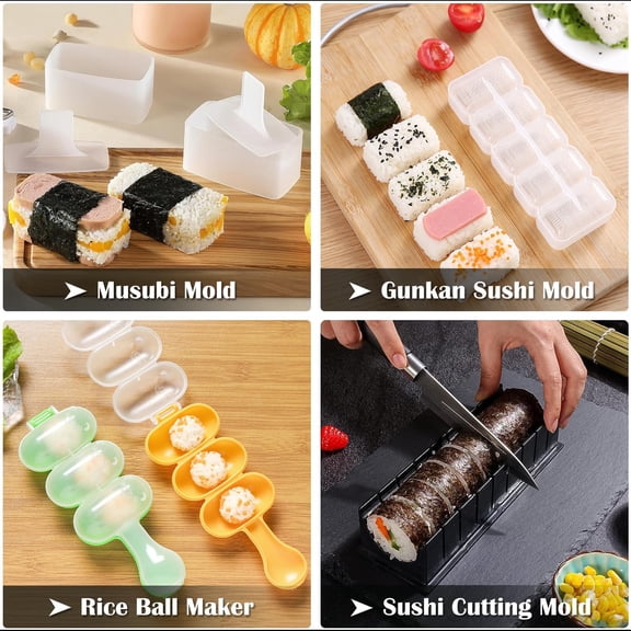 GVDCC-Sushi Making Kit, 28 in 1 Sushi Roller Kit with Bamboo Mats, Sushi Bazooka, Nigiri Gunkan Sushi Mold, Musubi Maker, Rice Ball Mold & More