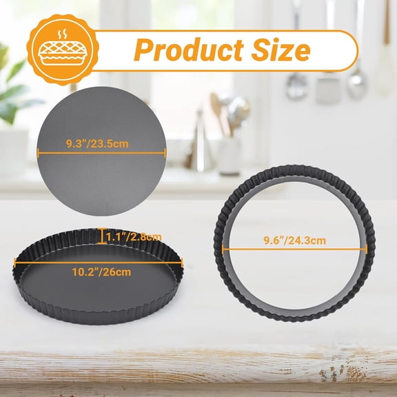 GVDCC-Tart Pan 10 Inch Removable Bottom, 2pcs 10 Inch Round Non Stick Pie Pans Carbon Steel Loose Base Bottom Tart Quiche Pie Tart Pans for Baking Fruit Cheese Tart Pie Desserts