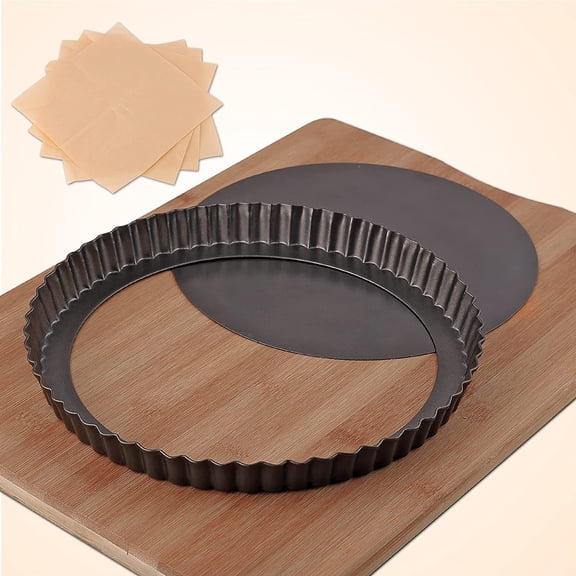 GVDCC-Tart Pan Black Carbon Steel, Non-Stick Quiche Pan, Tart Pan 9 inch removable bottom and 10 Baking Parchments-Oven and Dishwasher Safe