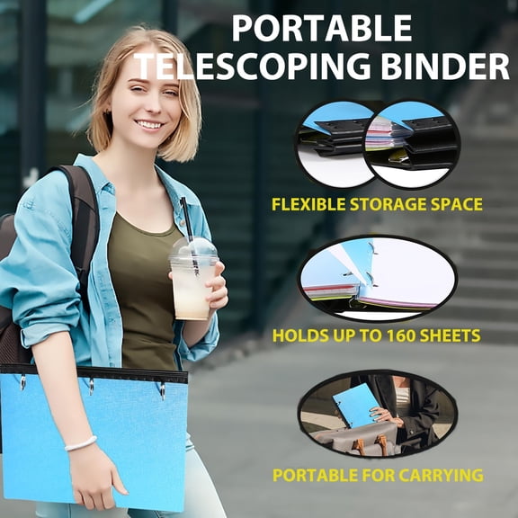 GVDCC-Telescoping 3 Ring Binder-4PCS, Flexible Binder with Elastic Rubble Spine+3 Round Rings, Flat Writing Binder, 4 Bright Colors