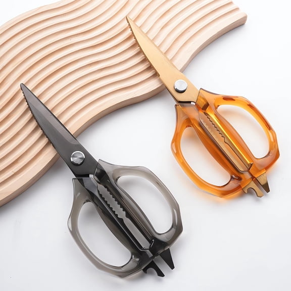 GVDCC-Transparent Handle Stainless Steel Sharp Powerful Kitchen Scissors Multi-Purpose Heavy Duty Food Scissors Kitchen Shears Chicken Poultry bone fish scales (Black handle black blade)