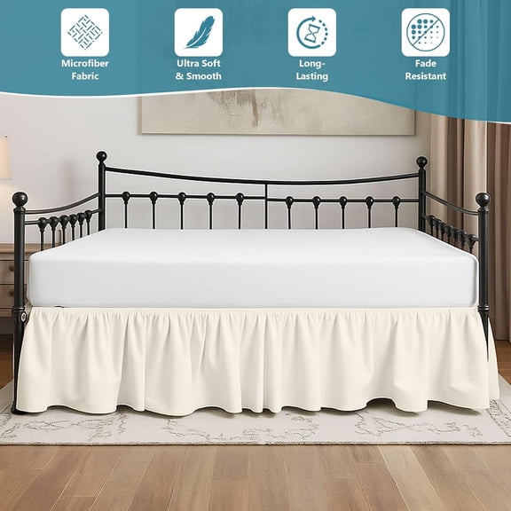 GVDCC-Twin Daybed Skirt 12 Inch Drop, Dust Ruffle Bed Skirts for Daybeds, Split Corners with Three Side Coverage (Ivory)