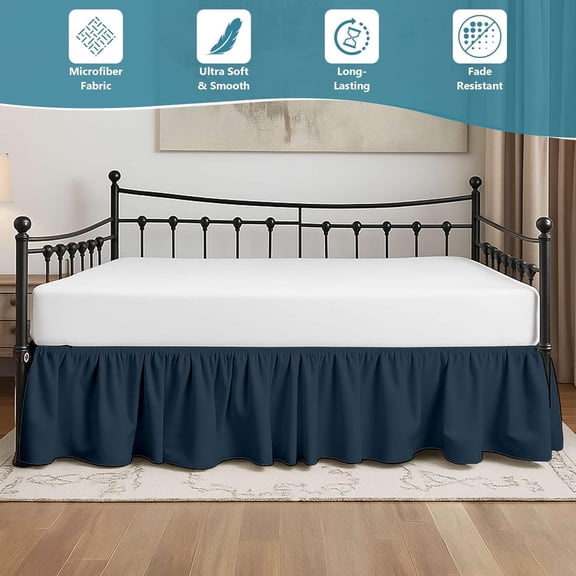 GVDCC-Twin Daybed Skirt 12 Inch Drop, Dust Ruffle Bed Skirts for Daybeds, Split Corners with Three Side Coverage (Navy Blue)