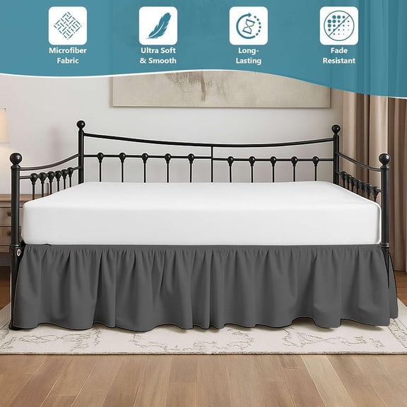 GVDCC-Twin Daybed Skirt 14 Inch Drop, Dust Ruffle Bed Skirts for Daybeds, Split Corners with Three Side Coverage (Dark Grey)