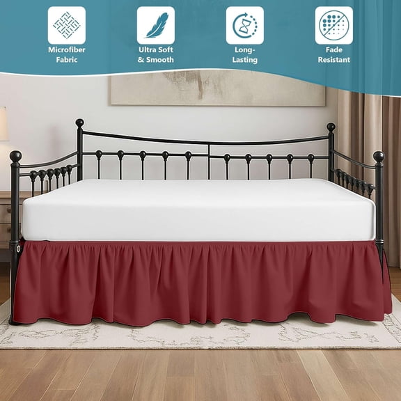 GVDCC-Twin Daybed Skirt 18 Inch Drop, Dust Ruffle Bed Skirts for Daybeds, Split Corners with Three Side Coverage (Burgundy)