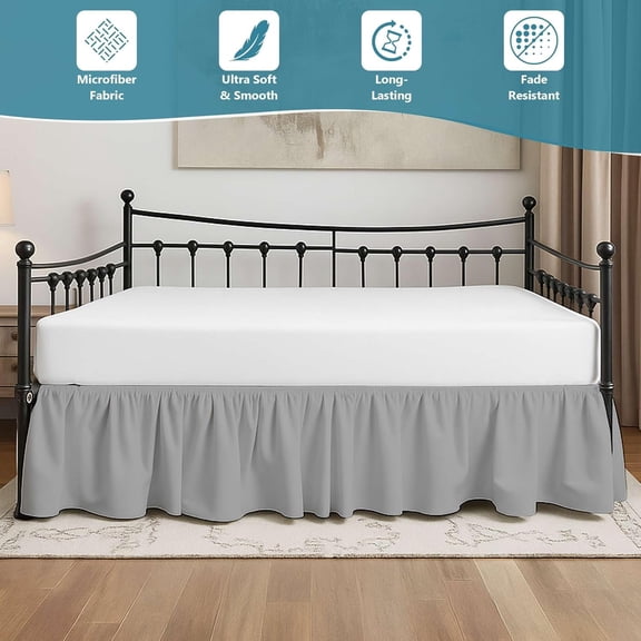 GVDCC-Twin Daybed Skirt 18 Inch Drop, Dust Ruffle Bed Skirts for Daybeds, Split Corners with Three Side Coverage (Light Grey)