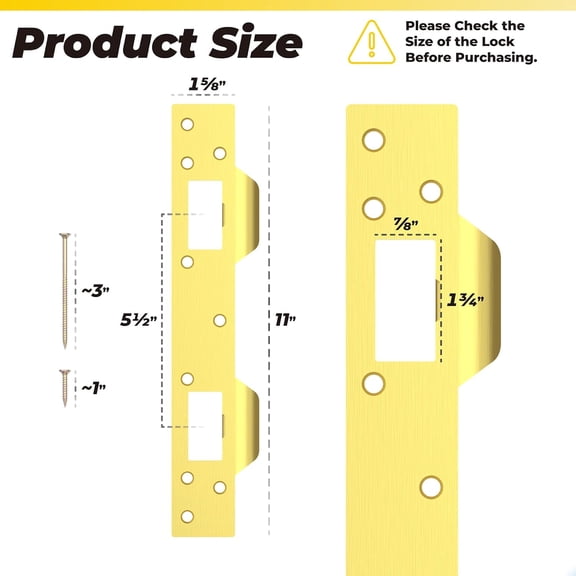 GVDCC-U10385 U9480 Door Strike Plate Reinforcement Plate for Exterior Interior Door Deadbolt Fix Door Frame Door Jamb, Latch Reinforcement Plate Security Striker for Use with 5-1/2 to 6 Hole, Steel