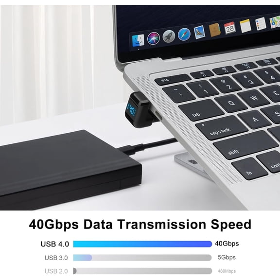 GVDCC -USB 4.0 Digital Display USB C Male to Female 40Gbps Adapter (2 Pack), 180 Degree Angled Connector 140W Power 8K@60Hz Video Compatible with iPhone 16, Samsung and More USB-C Devices, Black