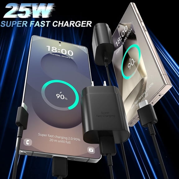 GVDCC -USB C Android Charger Fast Charging Cord, Super Fast Phone Chargers 6.6FT C to C Type Cable with 25W USBC Wall Block for Samsung Galaxy S26 S25 S24 Ultra Plus/S23/S22/S21/S20/Note 20/10, White