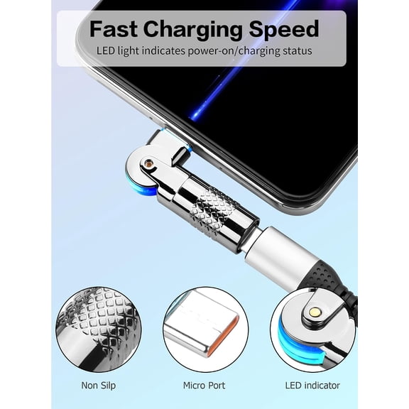 GVDCC -USB C Male to Female 180 Degree Rotating Connector - 60W Fast Charging Zinc Alloy Adapter with LED Light, Compact & Durable for Laptop, Phone, Tablet