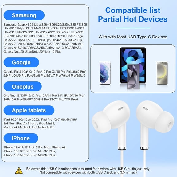 GVDCC -USB C Wired Earbuds for Google Pixel 10a/10/10 Pro XL/Fold/9a/8a iPhone 17e 16e 17 Pro Max Samsung Galaxy S26 Ultra A17, USB C Headphones in-Ear Nylon Braided Corded Earphones with Mic Volume