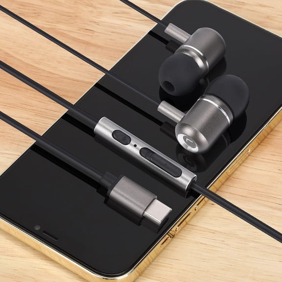 GVDCC -USB-C Wired Earbuds with Mic 7.1 Surround Sound, 45 Comfort in-Ear Fit, Gaming Microphone, Metal Housing, Leather Case Included Compatible with USB-C iPhone & Android Devices (TR55)