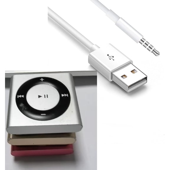 GVDCC -USB Power Charger and Sync Data Cable,2-Pcs Compatible for iPod Shuffle Charger Cable Compatible for iPod Shuffle 3rd 4th 5th Generation - White